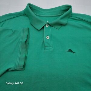 Tommy Bahama Men's Green Supima Cotton Polyester Polo Shirt Large Fish Logo